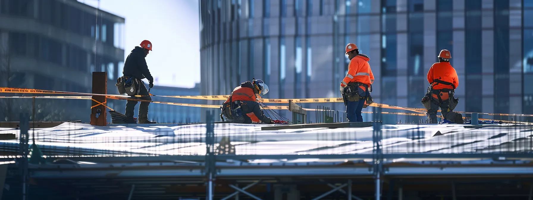 a team of professionals working on a large commercial roof in ottawa.