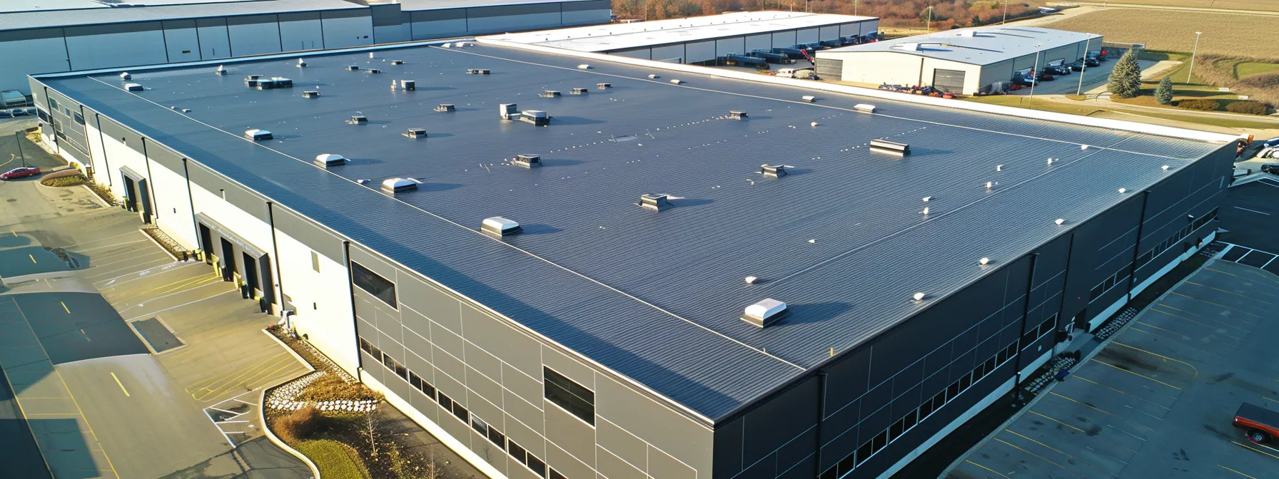 a large commercial building with a newly installed roof showcasing alpha roofers' expert craftsmanship and successful roofing projects.