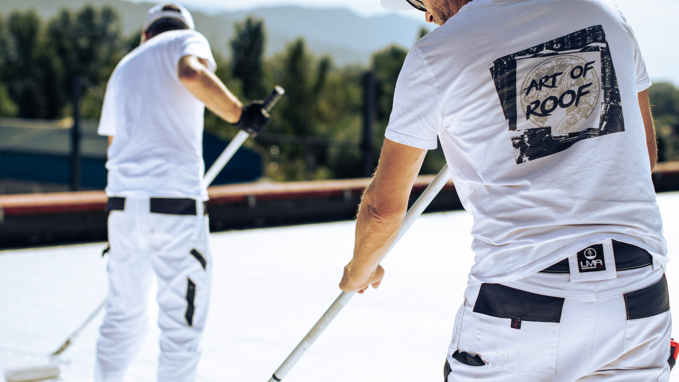 A couple of men in white shirts holding poles AI-generated content may be incorrect.